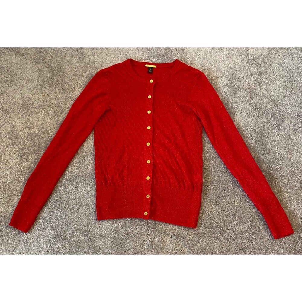 Dana Buchman Red Cardigan Sweater Metallic Threads XS